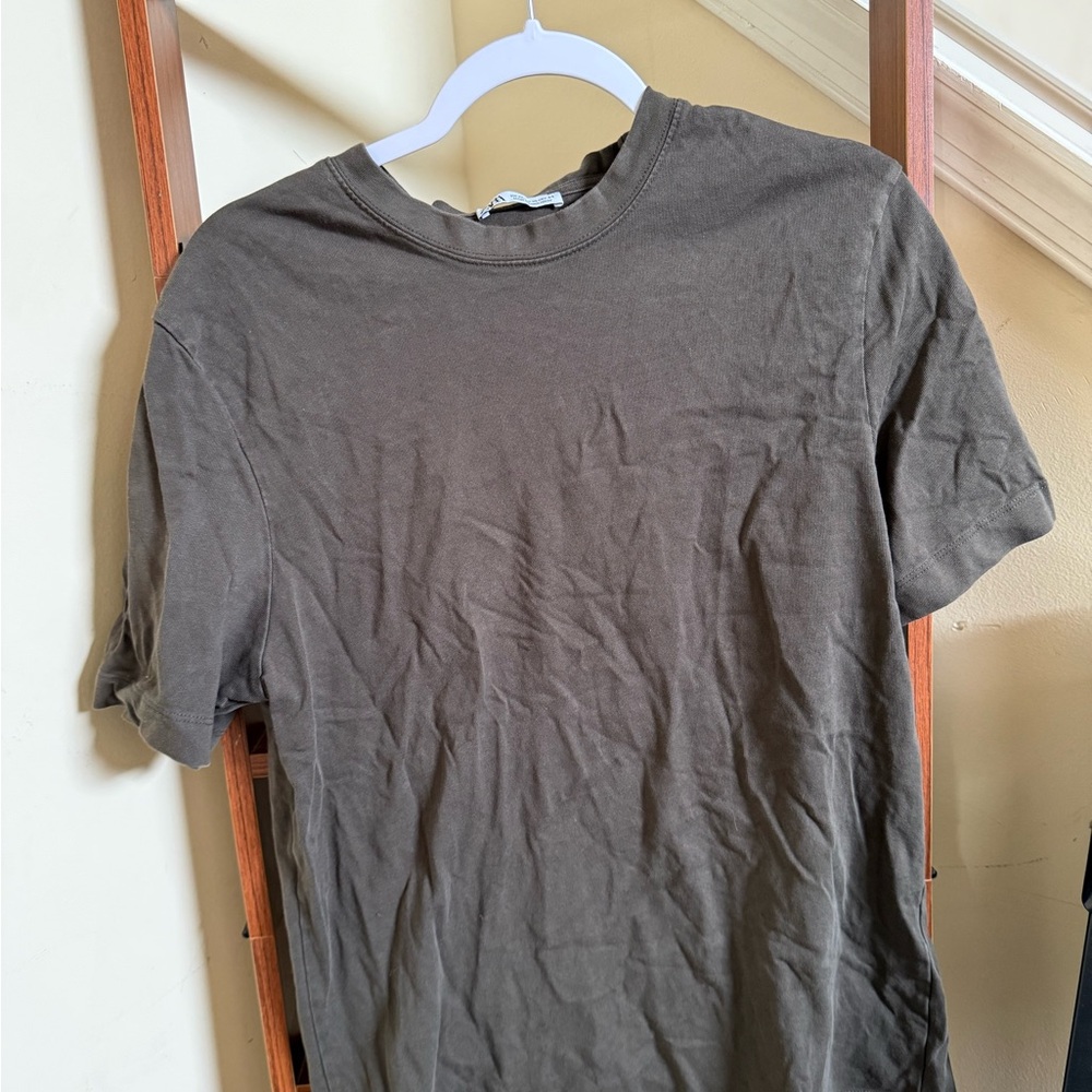 Zara Olive Green Men's Crew Neck T-Shirt